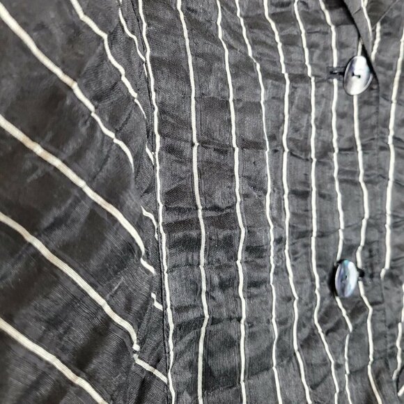 Chico's Size 2 Large Crinkle Linen Blend Jacket Blazer Lined Black White Striped - Picture 4 of 8